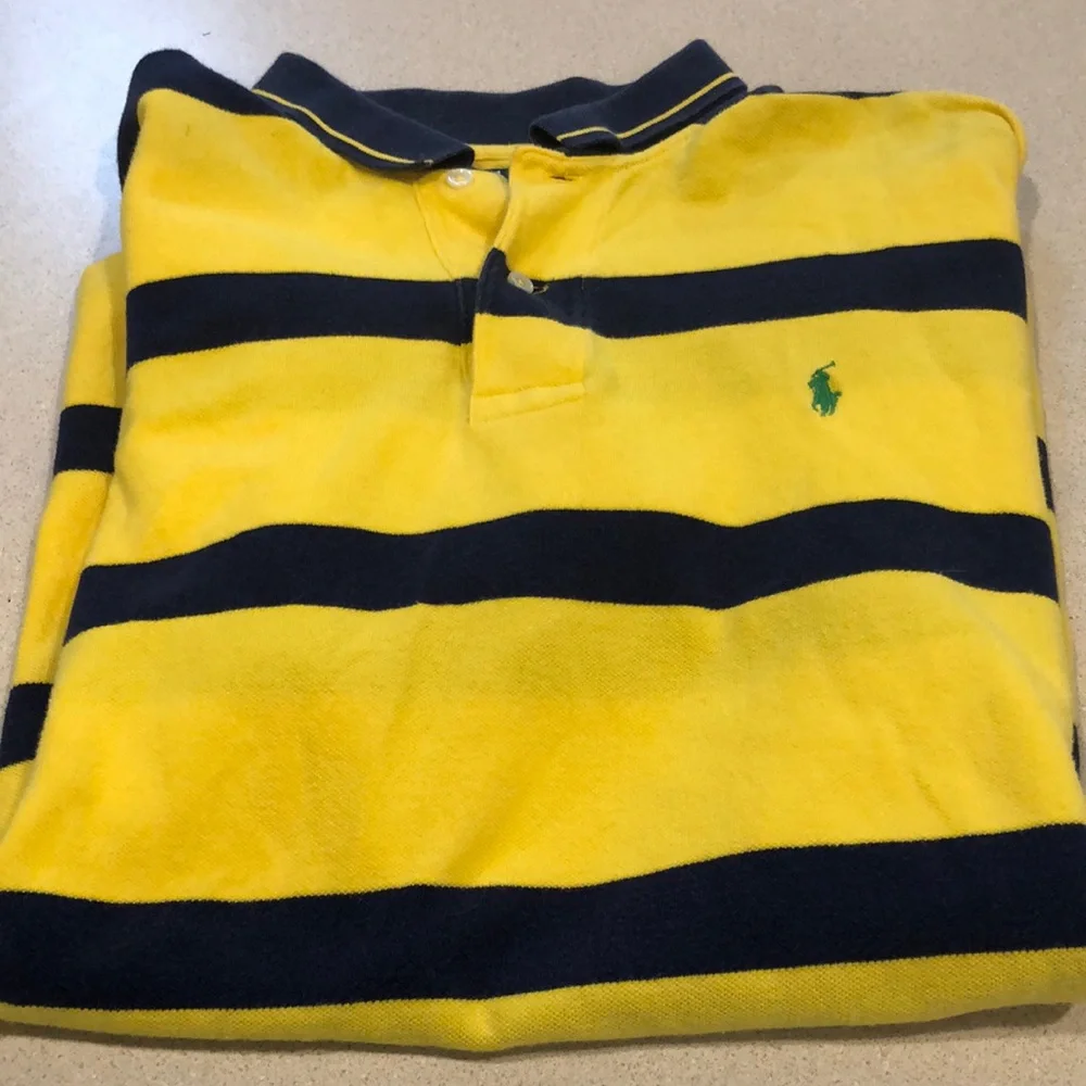 POLO BY RALPH LAUREN YELLOW AND NAVY STRIPED POLO SHIRT SIZE LARGE